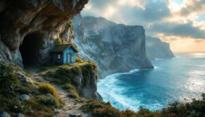Inside a blue cabin 'on the edge of the world’ – reached only by a rock-cut tunnel